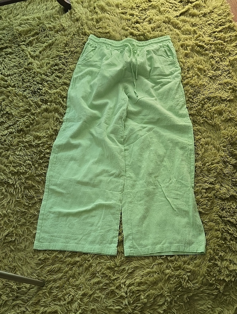 Linen NNT Mint Green Wide-Leg Pull-On Pants